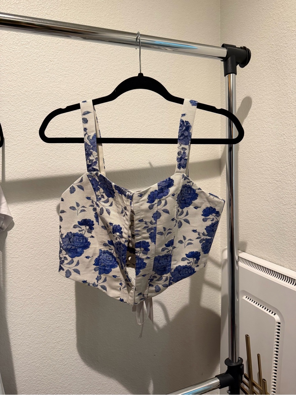 Windsor White Crop Corset Top with Blue Floral Print
